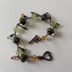 Green Glass Bead Heart Toggle Bracelet